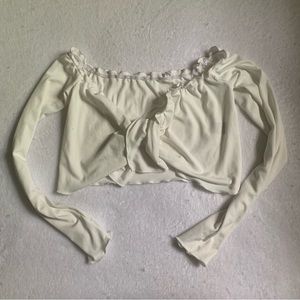 Solid Tie Front Off Shoulder Crop Top